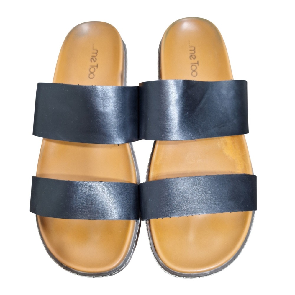 Me Too Windsor Women's Size 11M Black Slide Sandals Flat Two Strap Platform